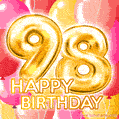 Fantastic Gold Number 98 Balloons Happy Birthday Card (Moving GIF)