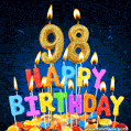 Best Happy 98th Birthday Cake with Colorful Candles GIF