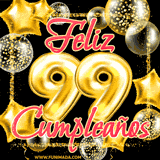 A large of balloons in various shapes, sizes, and colors with the words 'Happy Birthday' and a number 99