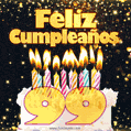 Tarjeta GIF de cumpleaños feliz de 99 años con torta y velas