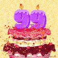 Hand Drawn 99th Birthday Cake Greeting Card (Animated Loop GIF)