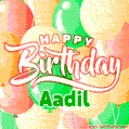 Happy Birthday Image for Aadil. Colorful Birthday Balloons GIF Animation.