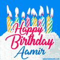 Happy Birthday GIF for Aamir with Birthday Cake and Lit Candles