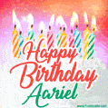 Happy Birthday GIF for Aariel with Birthday Cake and Lit Candles