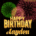 Wishing You A Happy Birthday, Aayden! Best fireworks GIF animated greeting card.