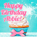 Happy Birthday Abbie! Elegang Sparkling Cupcake GIF Image.
