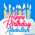 Happy Birthday GIF for Abdallah with Birthday Cake and Lit Candles