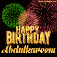 Wishing You A Happy Birthday, Abdulkareem! Best fireworks GIF animated greeting card.