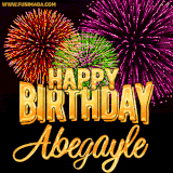 A golden 'Happy Birthday Abegayle' message with vibrant fireworks in the background, creating a festive and celebratory vibe in this animated name GIF.
