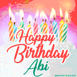 Bright birthday candles with rainbow flames on a cake, alongside the text 'Happy Birthday Abi' in vibrant script in this celebratory animated GIF.