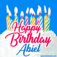 Happy Birthday GIF for Abiel with Birthday Cake and Lit Candles