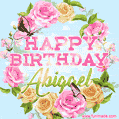 Beautiful Birthday Flowers Card for Abigael with Animated Butterflies