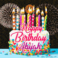 Amazing Animated GIF Image for Abijah with Birthday Cake and Fireworks