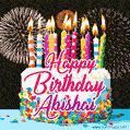 Amazing Animated GIF Image for Abishai with Birthday Cake and Fireworks