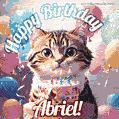 Happy birthday gif for Abriel with cat and cake
