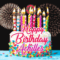 Amazing Animated GIF Image for Achilles with Birthday Cake and Fireworks