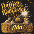 Celebrate Ada's birthday with a GIF featuring chocolate cake, a lit sparkler, and golden stars