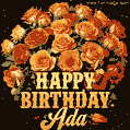 Beautiful bouquet of orange and red roses for Ada, golden inscription and twinkling stars