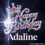 Shimmering birthday animation for Adaline featuring a majestic silver crown and sparkly crystal lettering.