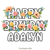 Happy Birthday Adalyn animated GIF with delicate forget-me-nots moving in the breeze
