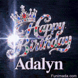 Diamond-encrusted script letters with colorful sapphire and emerald highlights on a dark backdrop, personalized with the name Adalyn.