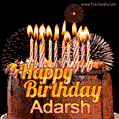 Chocolate Happy Birthday Cake for Adarsh (GIF)