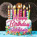 Amazing Animated GIF Image for Addison with Birthday Cake and Fireworks