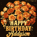 Beautiful bouquet of orange and red roses for Addyson, golden inscription and twinkling stars
