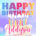 Animated Happy Birthday Cake with Name Addyson and Burning Candles