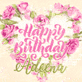 Pink rose heart shaped bouquet - Happy Birthday Card for Adeena