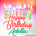 Happy Birthday GIF for Adella with Birthday Cake and Lit Candles