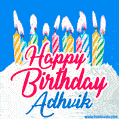 Happy Birthday GIF for Adhvik with Birthday Cake and Lit Candles