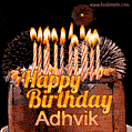 Chocolate Happy Birthday Cake for Adhvik (GIF)