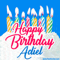 Happy Birthday GIF for Adiel with Birthday Cake and Lit Candles