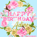 Beautiful Birthday Flowers Card for Adine with Glitter Animated Butterflies