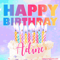 Animated Happy Birthday Cake with Name Adine and Burning Candles