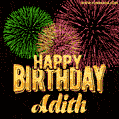 Wishing You A Happy Birthday, Adith! Best fireworks GIF animated greeting card.