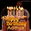 Chocolate Happy Birthday Cake for Adithya (GIF)