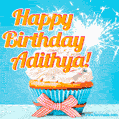 Happy Birthday, Adithya! Elegant cupcake with a sparkler.