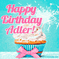 Happy Birthday Adler! Elegang Sparkling Cupcake GIF Image.