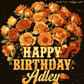 Beautiful bouquet of orange and red roses for Adley, golden inscription and twinkling stars