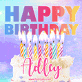 Animated Happy Birthday Cake with Name Adley and Burning Candles