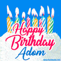 Happy Birthday GIF for Adom with Birthday Cake and Lit Candles