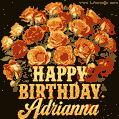 Beautiful bouquet of orange and red roses for Adrianna, golden inscription and twinkling stars