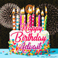 Amazing Animated GIF Image for Advait with Birthday Cake and Fireworks