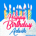 Happy Birthday GIF for Advik with Birthday Cake and Lit Candles