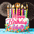 Amazing Animated GIF Image for Advith with Birthday Cake and Fireworks