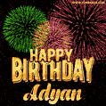 Wishing You A Happy Birthday, Adyan! Best fireworks GIF animated greeting card.