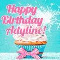 Happy Birthday Adyline! Elegang Sparkling Cupcake GIF Image.
