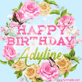 Beautiful Birthday Flowers Card for Adyline with Animated Butterflies